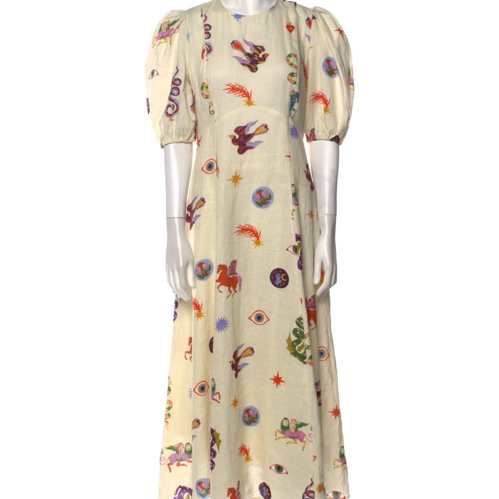 Alemais Cream Midi Dress with Vibrant Patterns